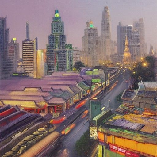 Bangkok Cityscape in Oil Painting Style
