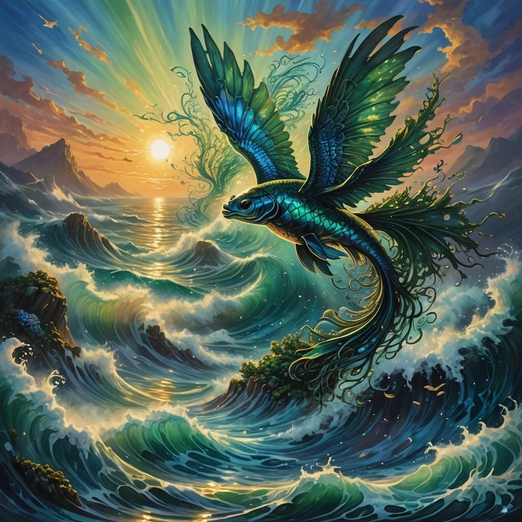 Fantasy Creature Catches Bioluminescent Fish: Fantasy Concep...