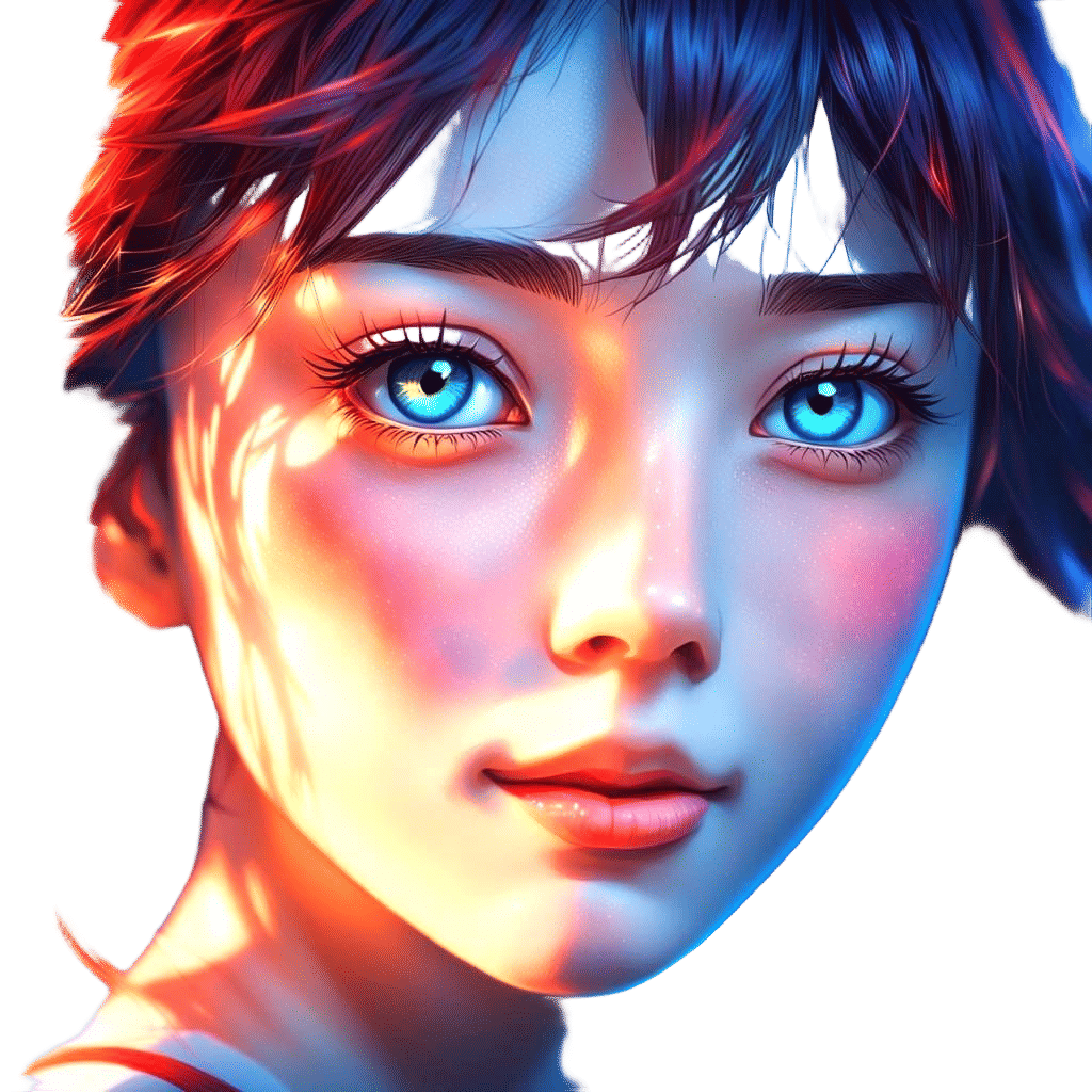 Intense Gaze of a Woman in Anime Style