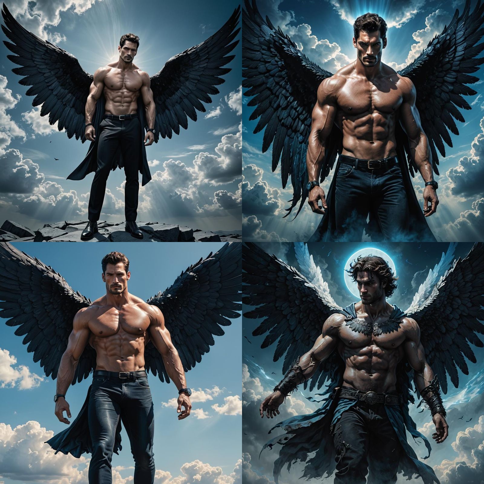 Fallen Angel with Black Wings and Blue Halo