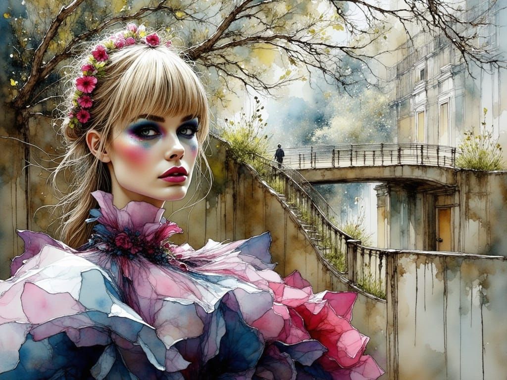 Haute Couture Model on Runway in Vogue Style