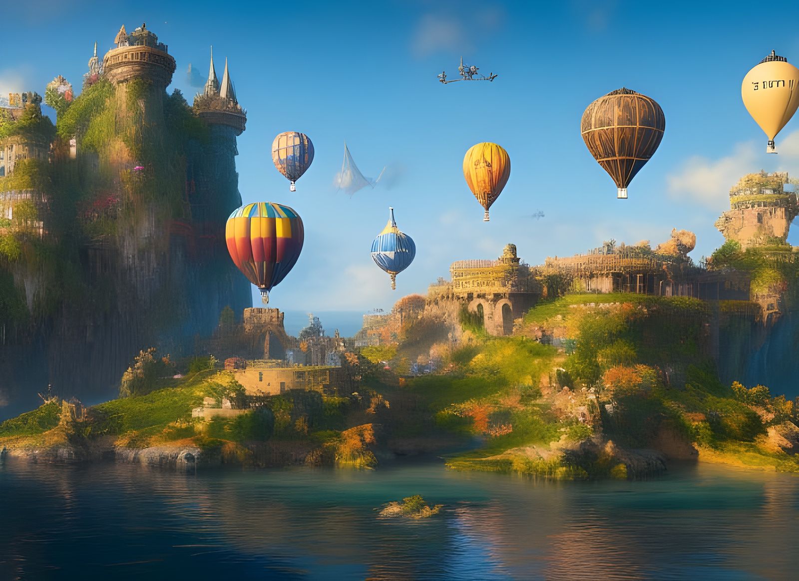 Island Castle Held Aloft by Gigantic Balloons