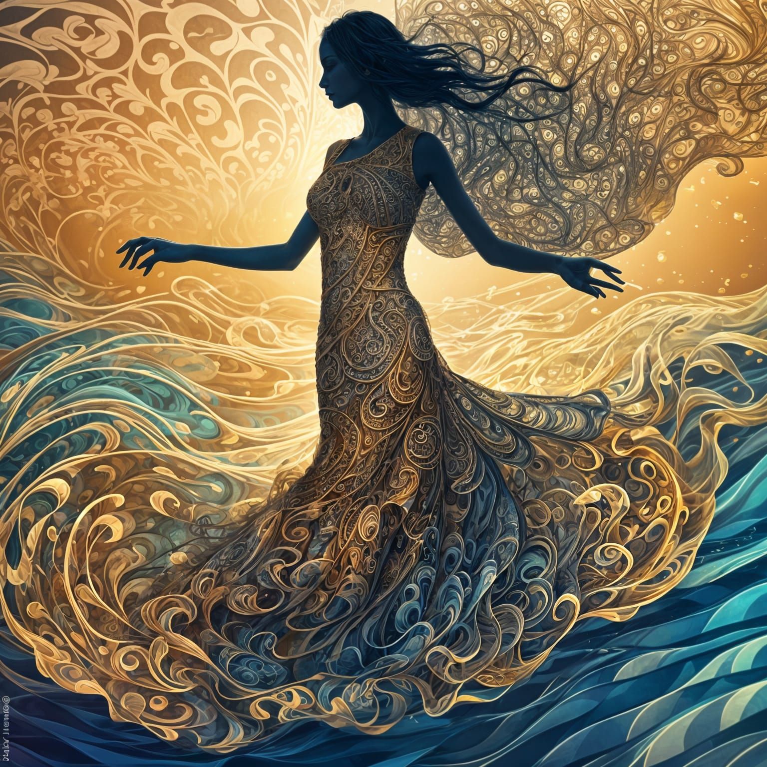 Abstract Fractal Woman Dancing on the Sea