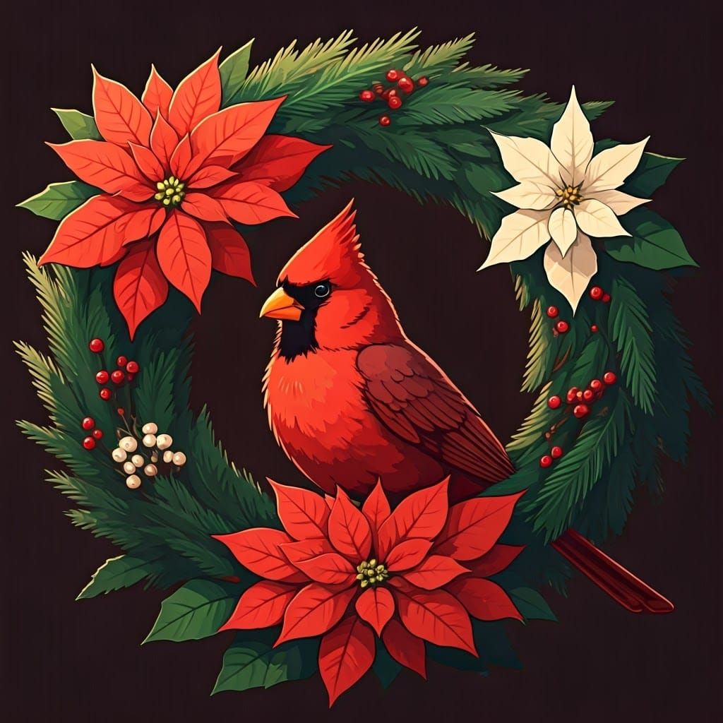 Manga-Inspired Christmas Wreath with Dynamic Cardinal