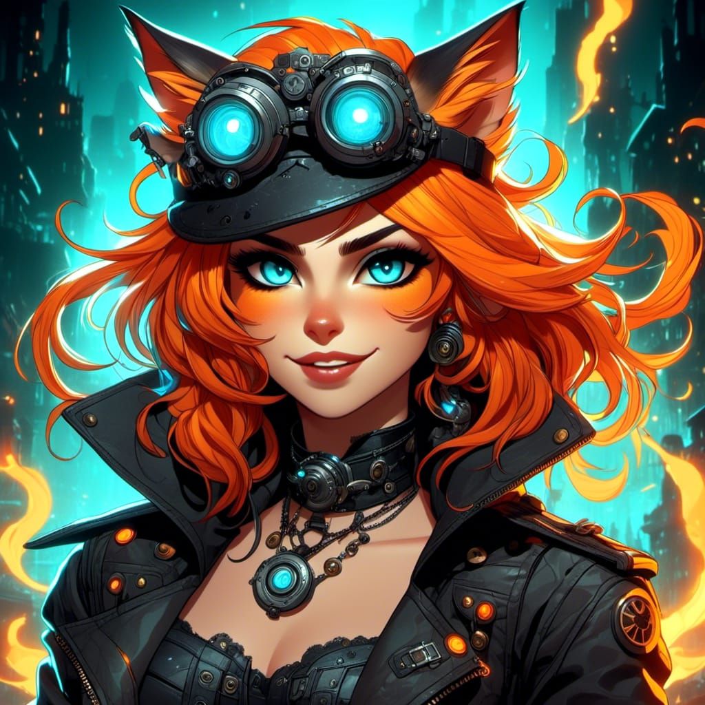 Arcane Style Portrait of Cat with Glowing Hair