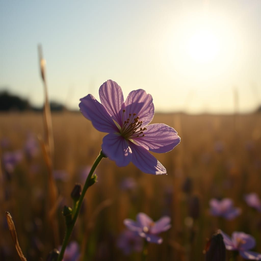 Luminous Purple Flower in Golden Sunlight