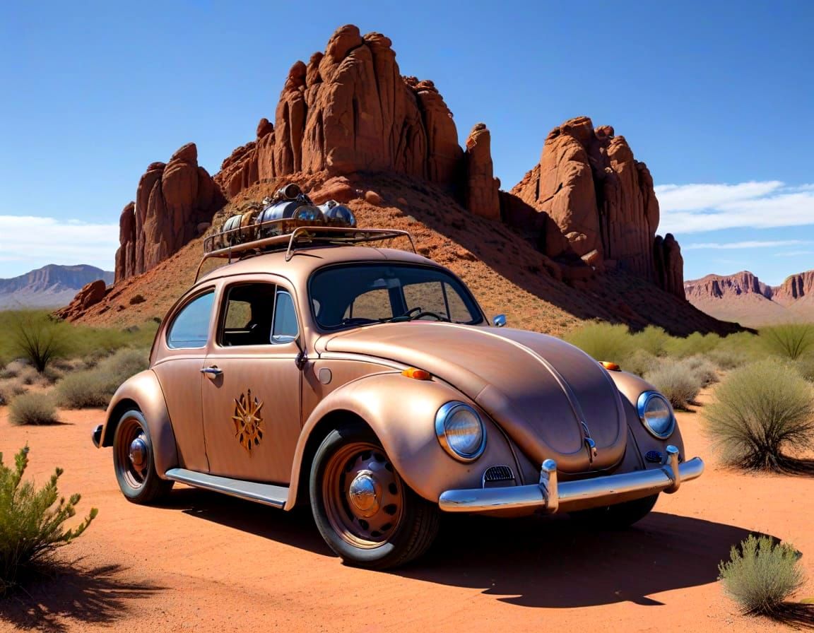 Steampunk VW Beetle in Arizona Desert