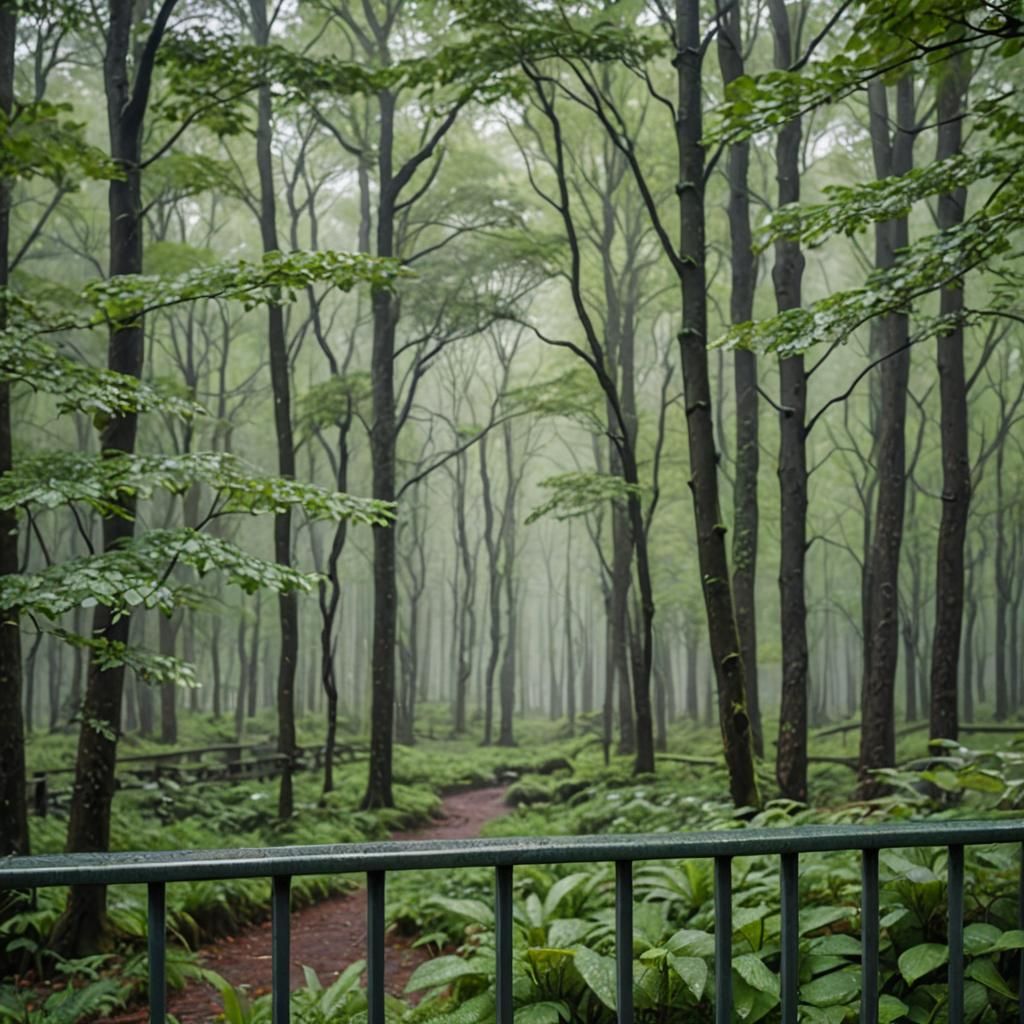 Lush Green Forest on a Rainy Day