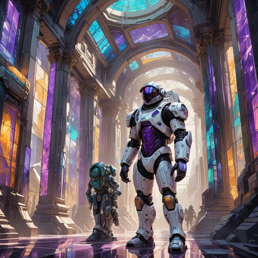 Biomechanical Astronaut in Stained Glass Armor