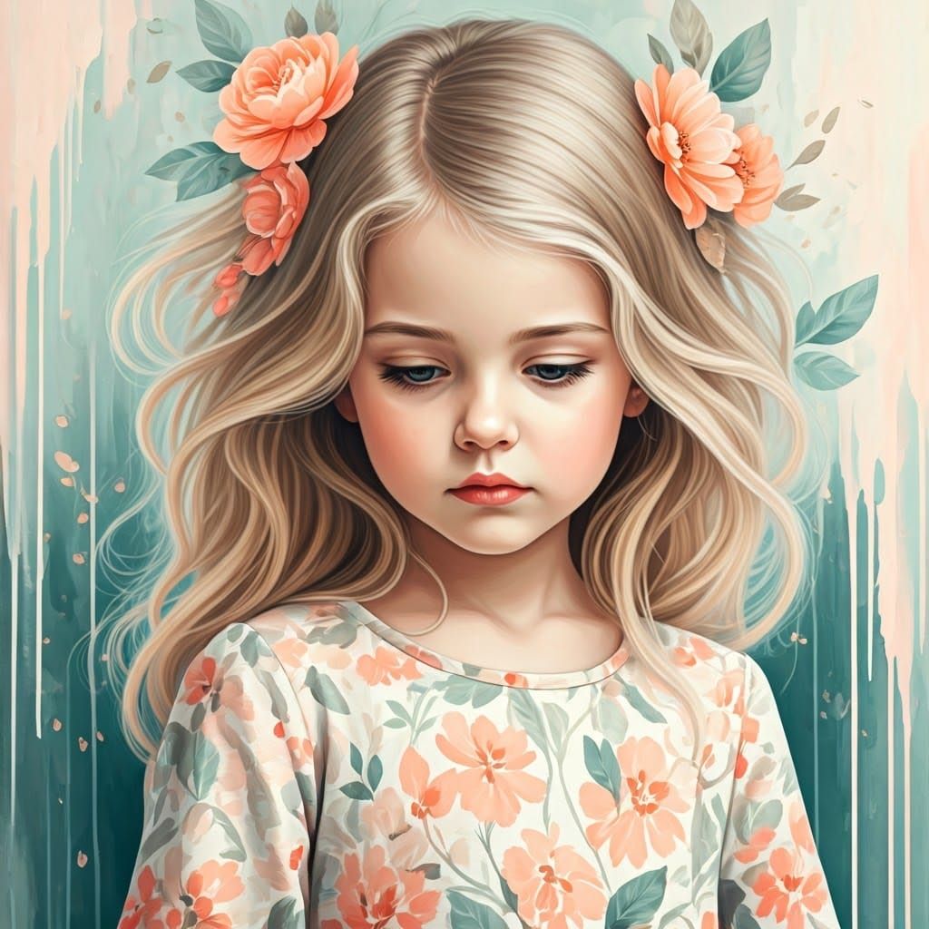 Ethereal Portrait of Girl with Pastel Hair and Flowers