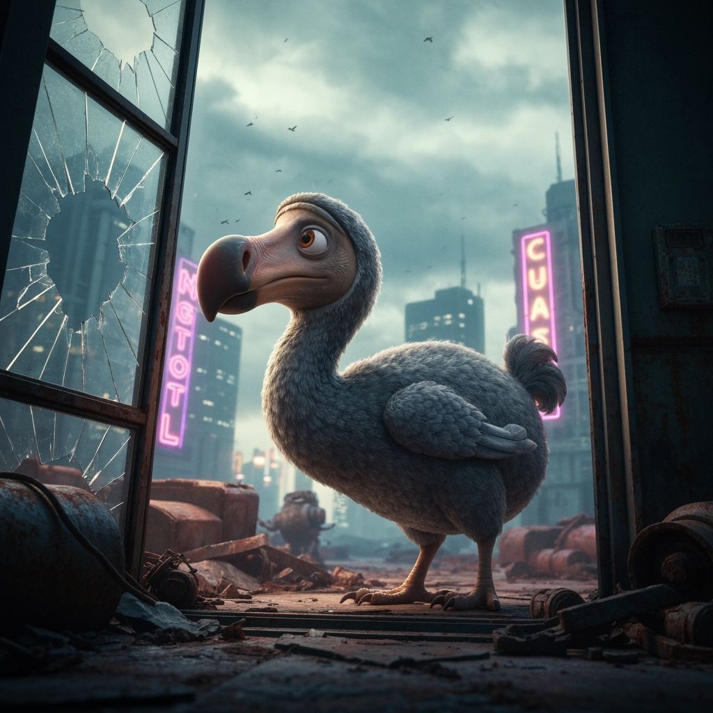 Dodo Bird in Futuristic City Ruins