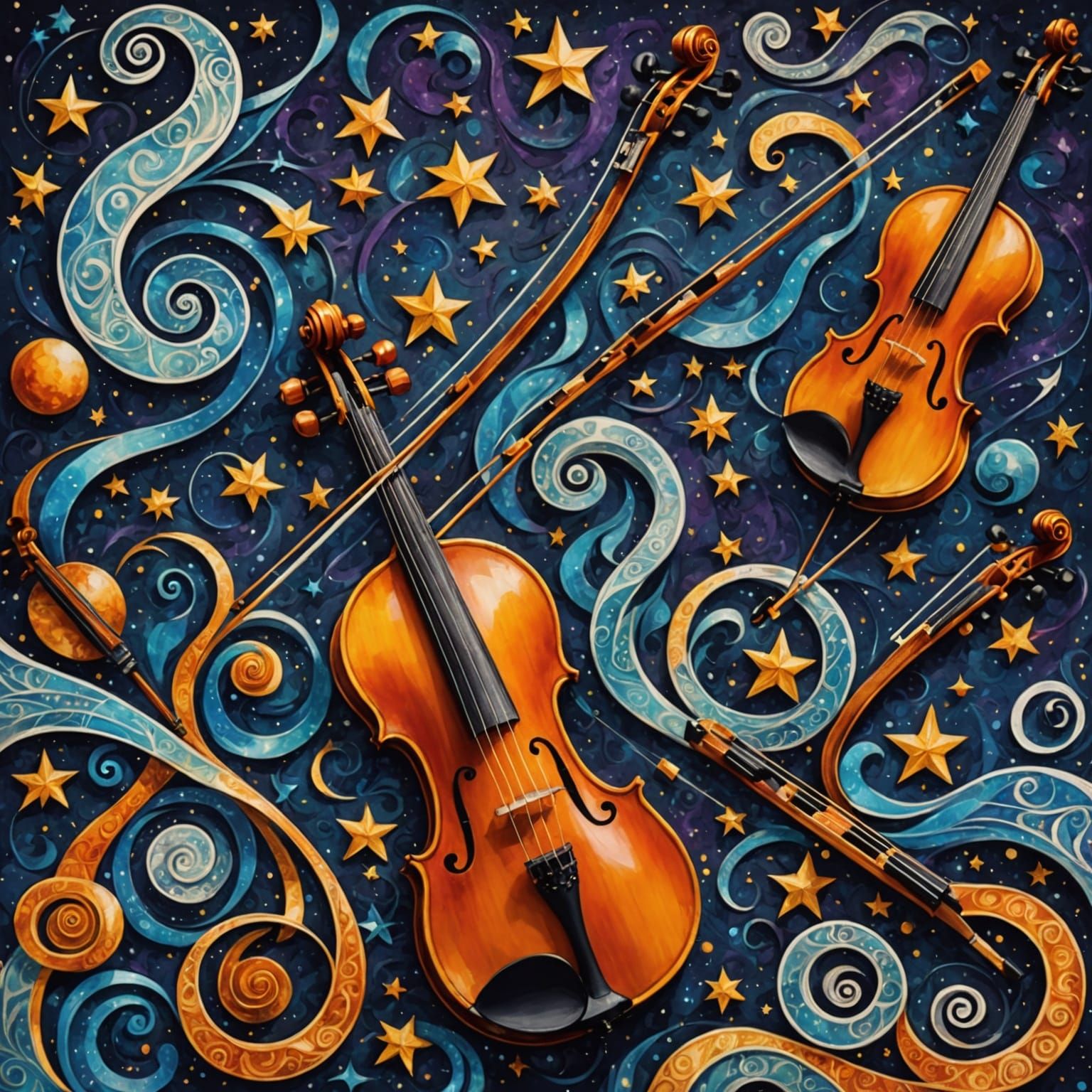 Cosmic Violin Orchestra Soars Amidst Swirling Stars