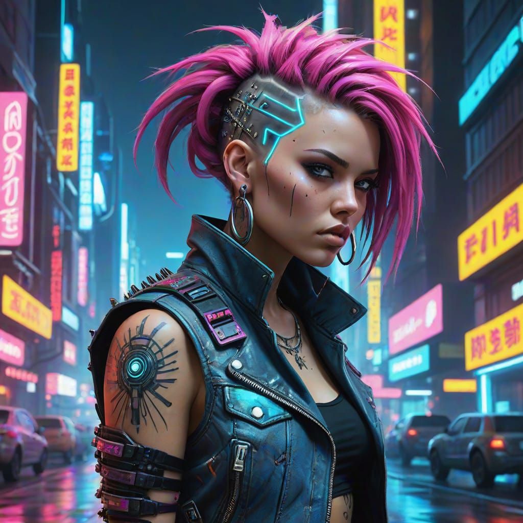 Cyberpunk Goddess in Neon Dreamscape