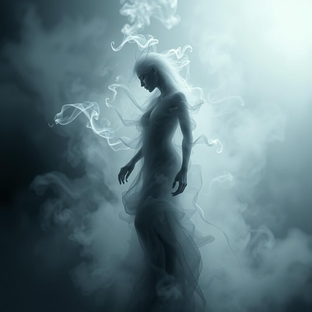 Ethereal Ghostly Figure in Swirling Smoke