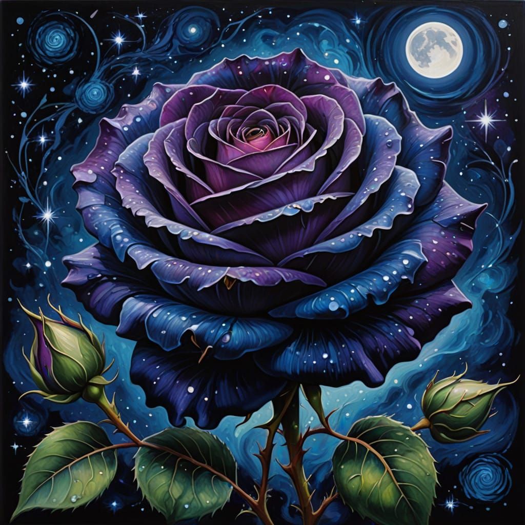 Moonlit Rose in Starry Night