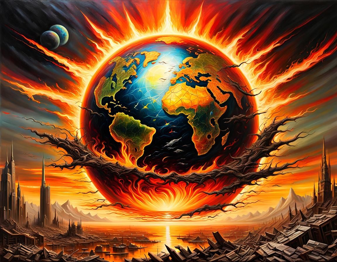 Apocalyptic Sun Over Destroyed Earth: Dark Fantasy Art