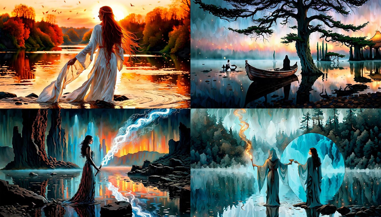 Female Beauty's Mythic River Crossing: Impasto Acrylic