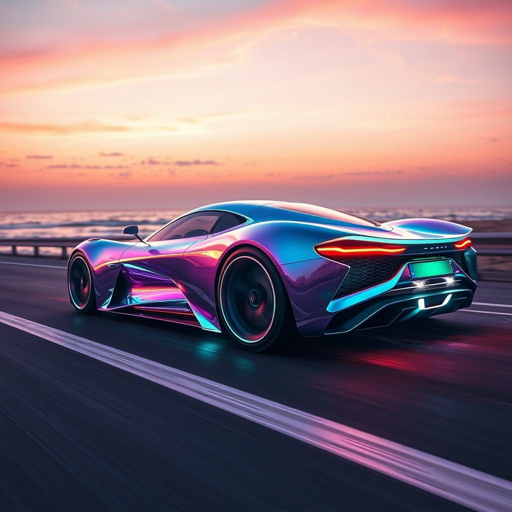 Holographic Supercar Speeding Down Ocean Highway