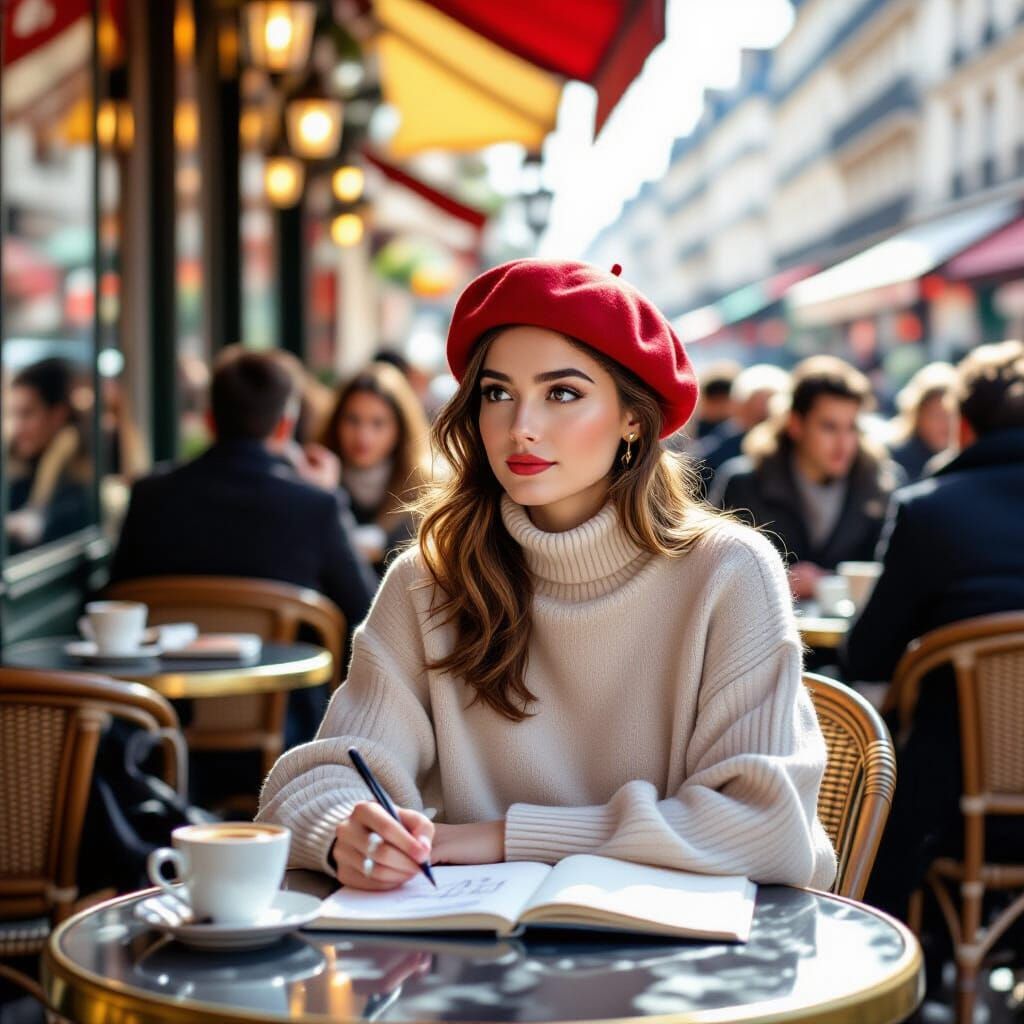 Parisian Cafe Scene in Photorealistic Style