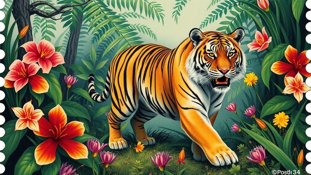 Tiger in Jungle: Wildlife Art with Fantasy Elements