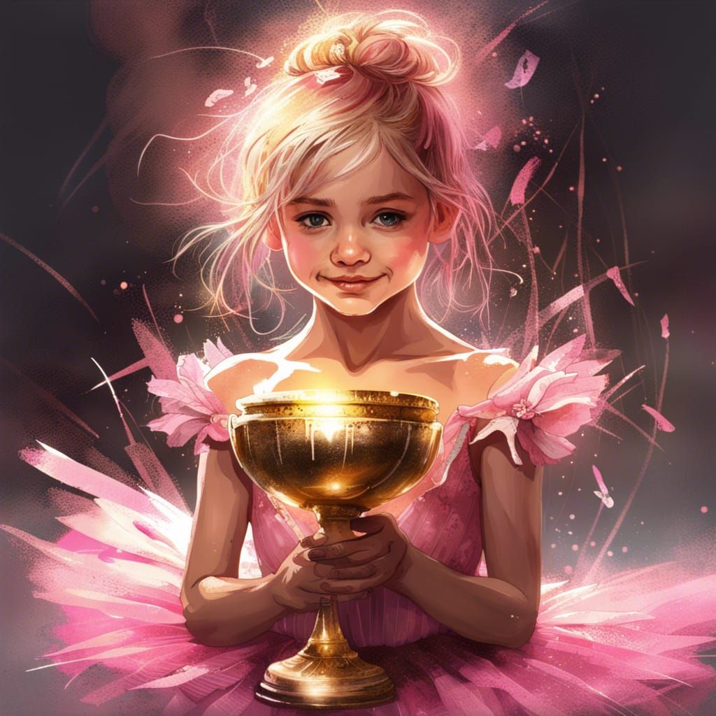 Golden Ballerina Celebrates with Trophy: Fantasy Art
