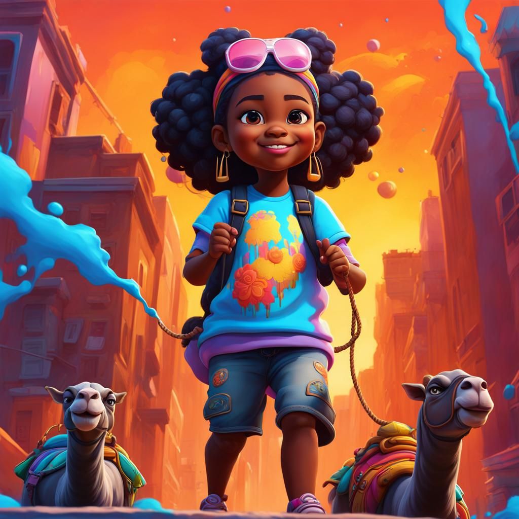 Girl on Camel in Graffiti Street Art Style