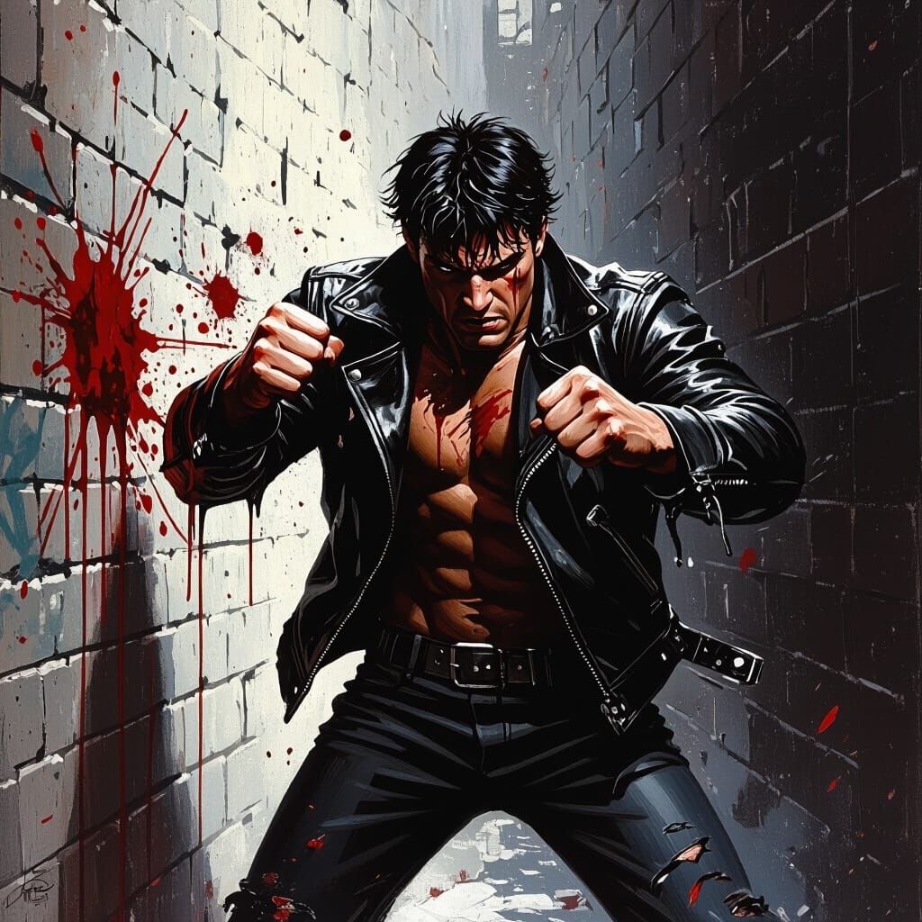 Gritty Alleyway Brawl in Comic Book Style