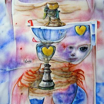Two of Cups Tarot Card in Watercolor Style
