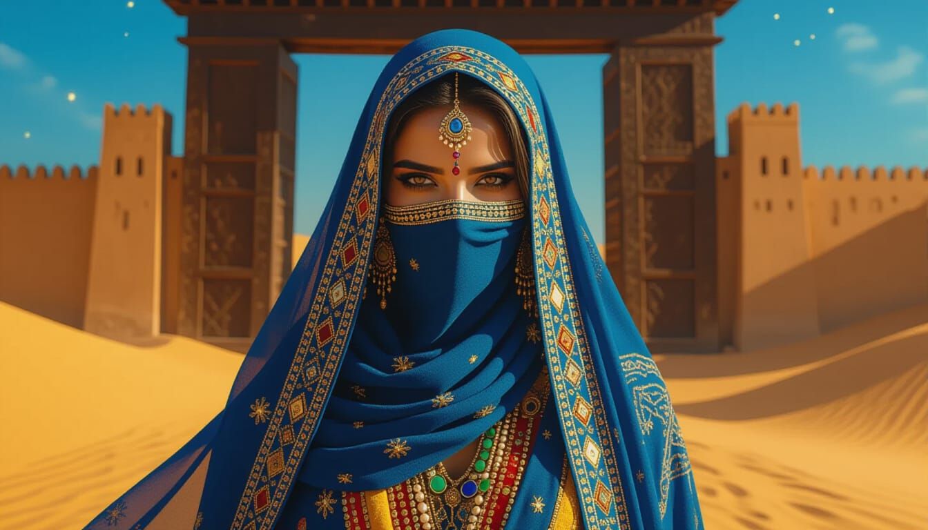 Moroccan Woman with Tifinagh Tattoo and Gemstone Veil