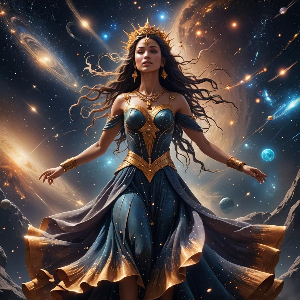 Goddess Dancing Among Stars in Matte Painting