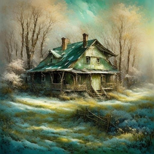 Rustic Cabin Between Winter and Spring, Turner Style