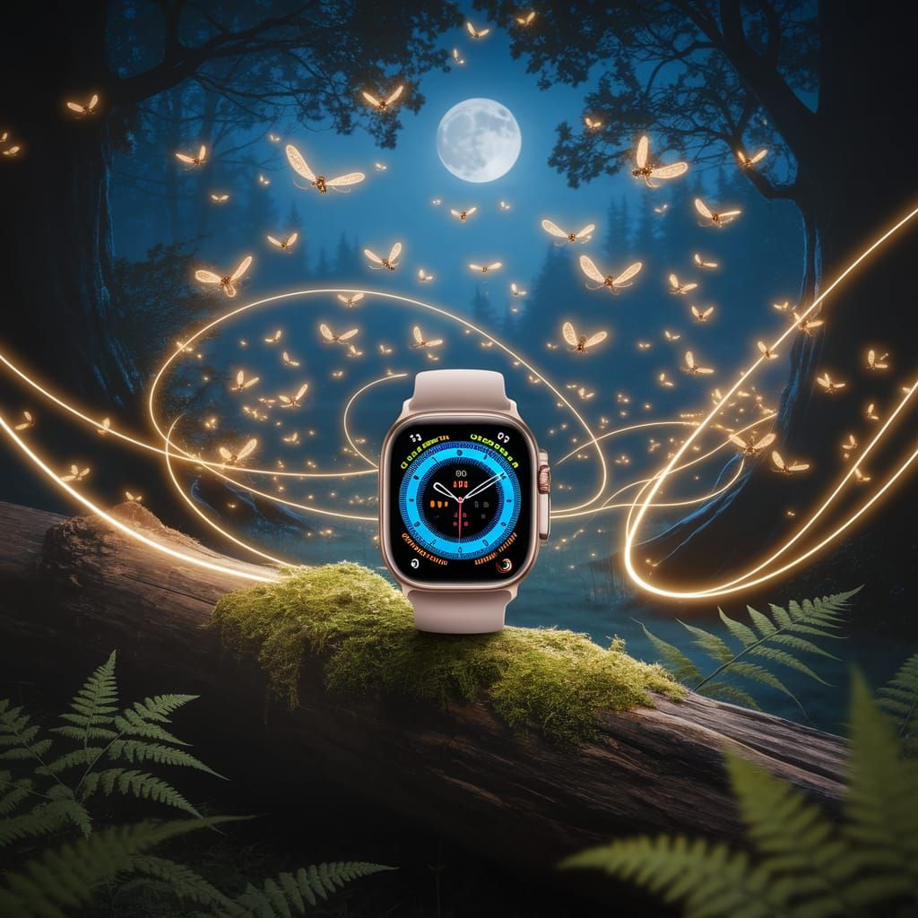 Serene Forest Smartwatch with Fireflies