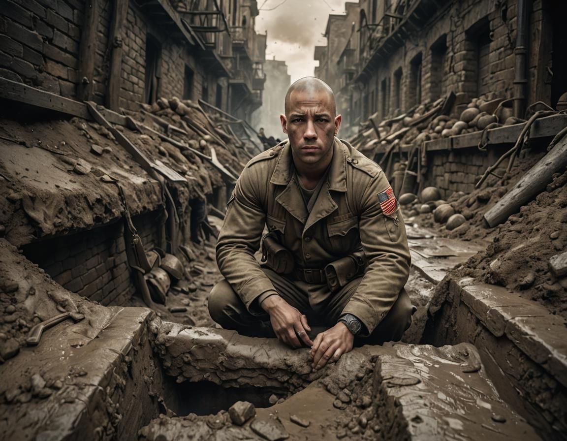 Vin Diesel as WWI Soldier: Detailed Matte Painting