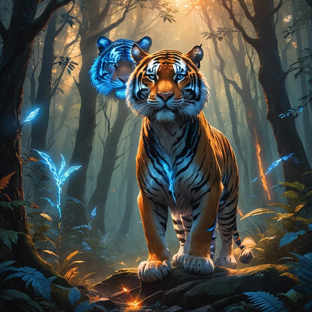 Anthropomorphic Tiger in Mystical Forest Concept Art