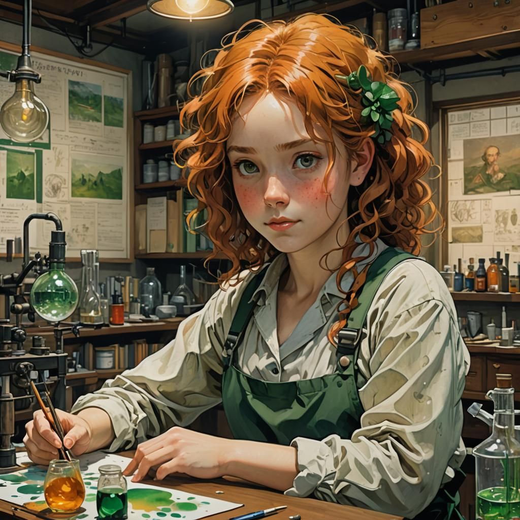 Alchemist in Her Lab: A Digital Watercolor Portrait