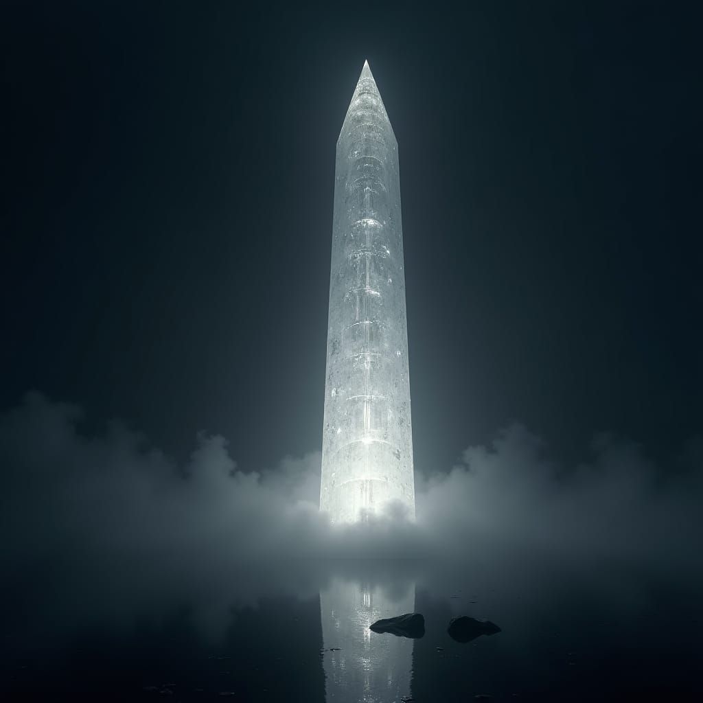 Iridescent Light Spire Pierces Dark Landscape