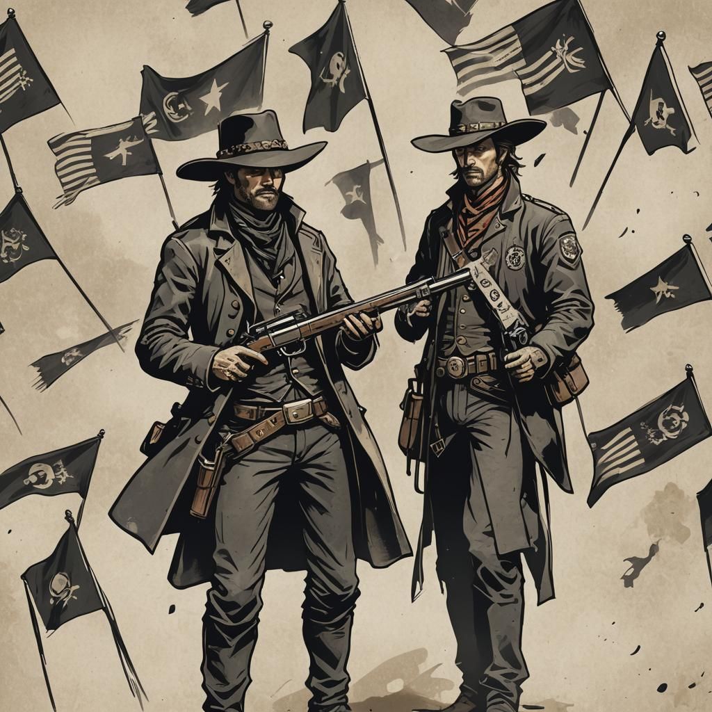 Gunslinger with Whimsical Flagged Firearms