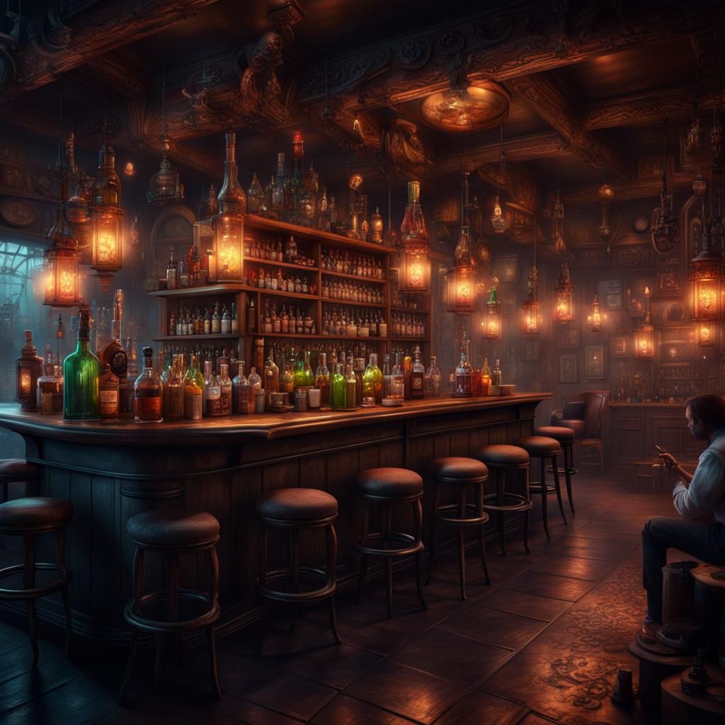 Dark Fantasy Drug Bar Tavern: Digital Matte Painting
