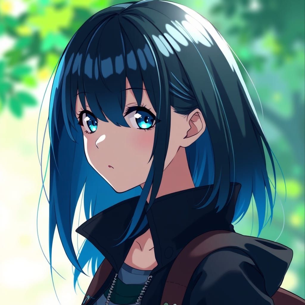 Anime Female with Vibrant Hair and Jacket in Studio Ghibli S...