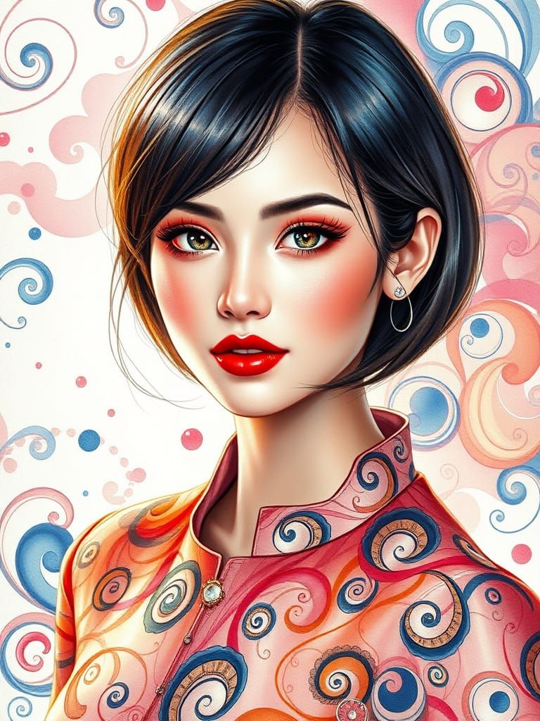 Hyper-Realistic Watercolour Fashion Portrait of a Beautiful ...