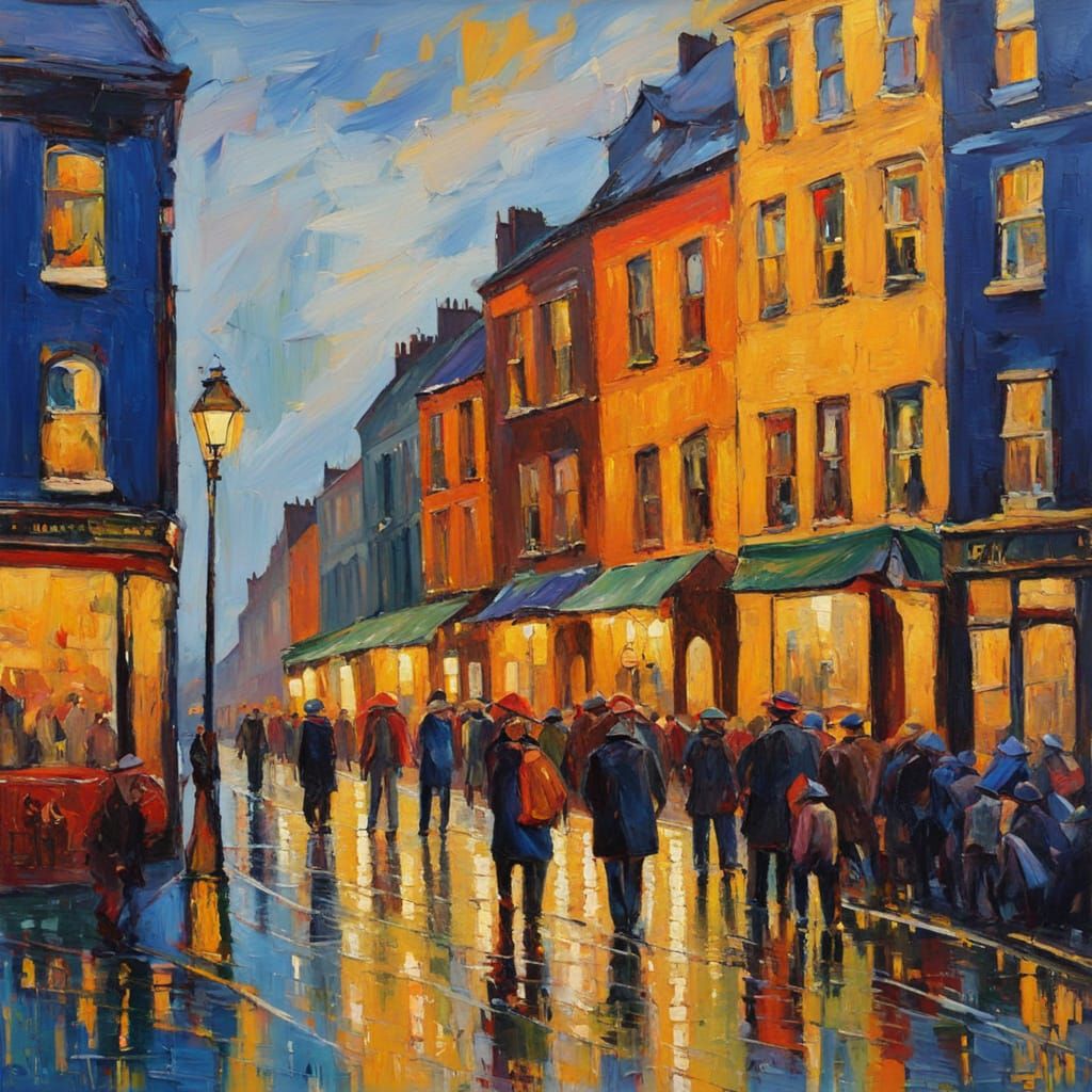 Vibrant Dublin Street Scene in Expressive Neo-Expressionist ...