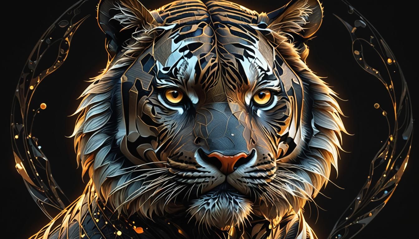 Glowing Fractal Tiger Portrait in Hyperdetailed Style