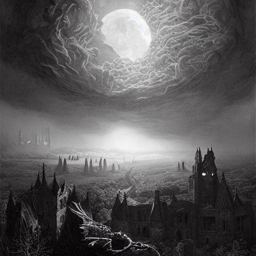 Gothic Chateau in Druid Circle by Moonlight