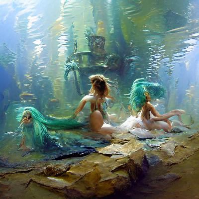 Underwater Mermaid Kingdom in Oil Painting Style
