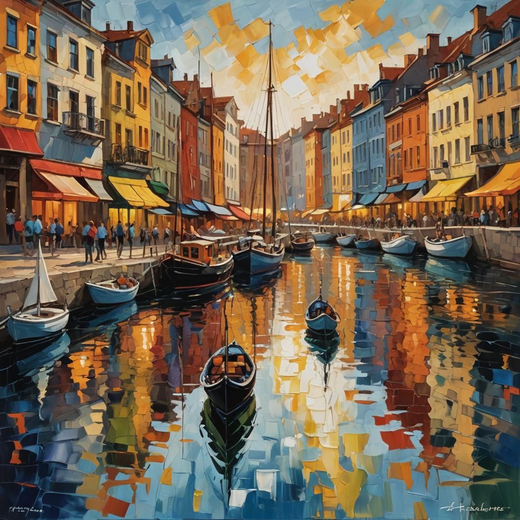 Vibrant Port Scene in Expressionist Impasto Style