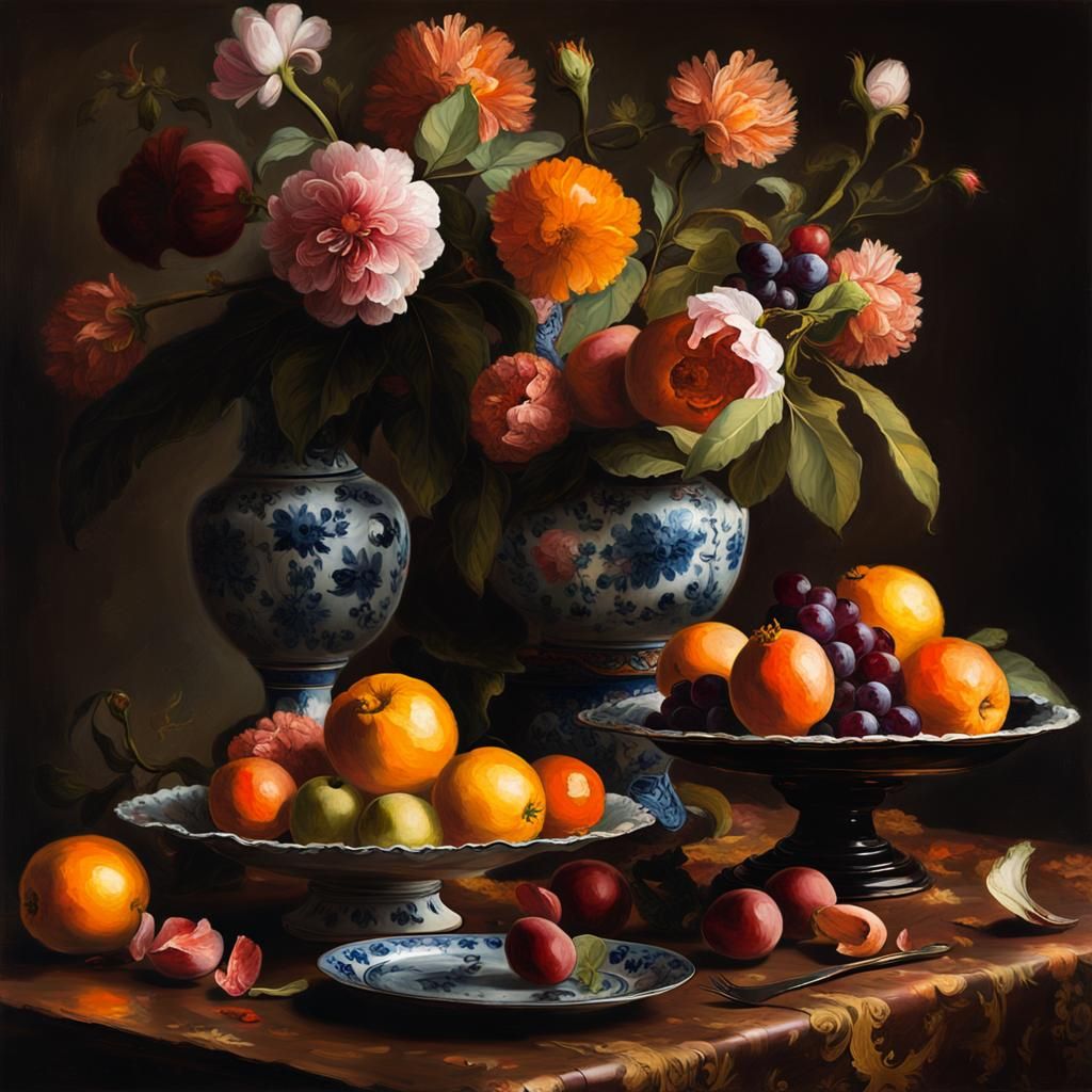 Dutch Still Life with Fruit and Flowers