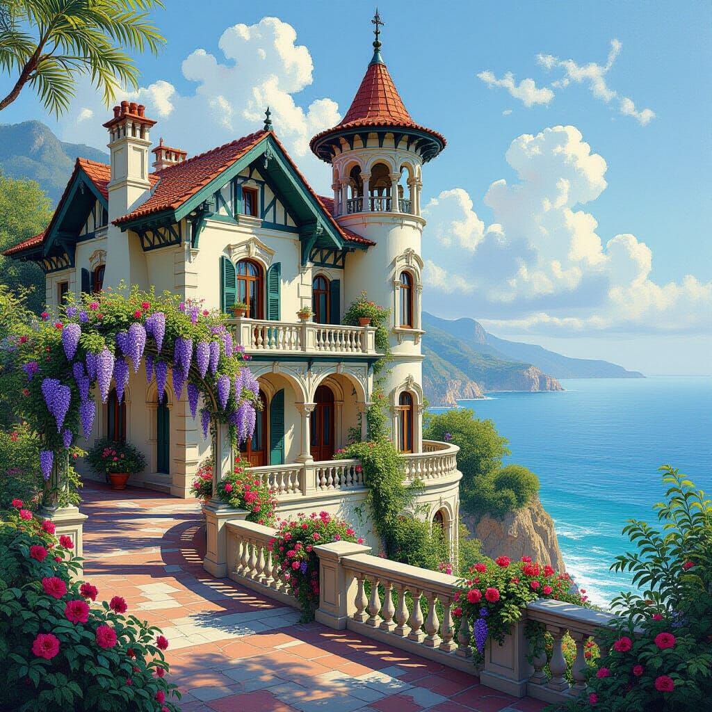 Victorian Italianate Home Overlooking Ocean, Pre-Raphaelite ...