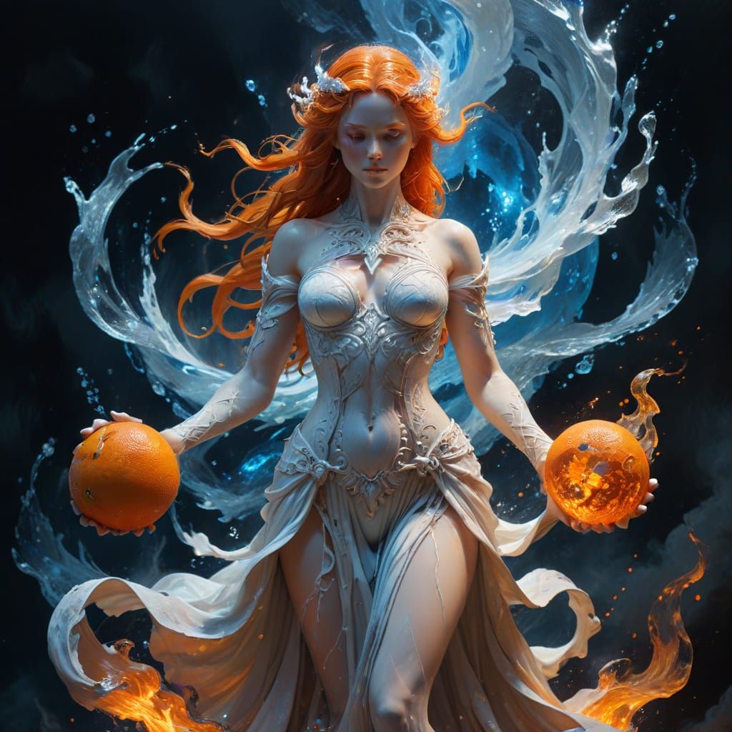 Divine Goddess of Ice and Fire, Sculpted Marble Art