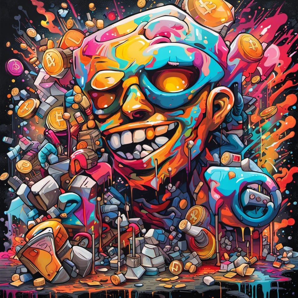 Colorful Cryptocurrency World Graffiti Art