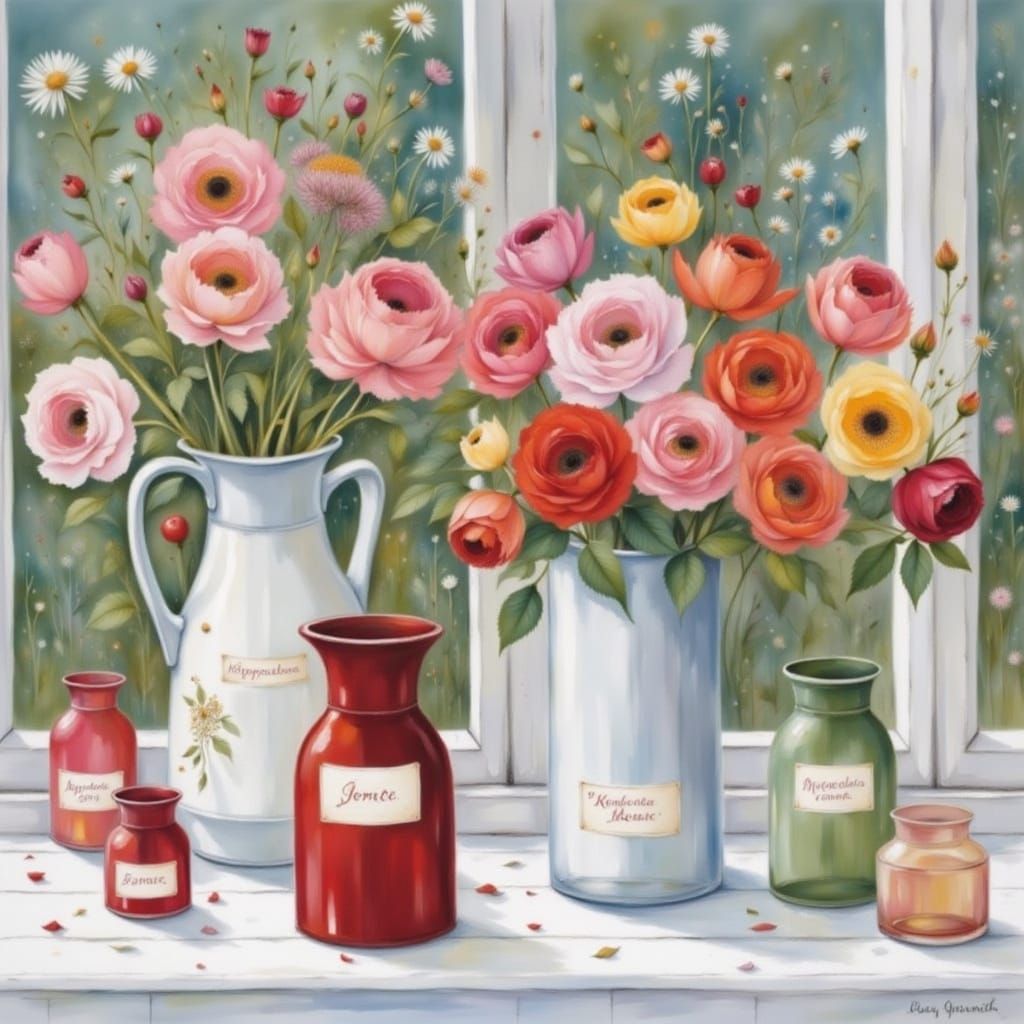 Vintage Roses in Delicate Glass and Porcelain Vases